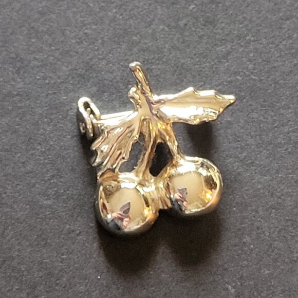 Vintage Gold-Tone Cherry Brooch Pin With Leaf Design - Picture 1 of 5